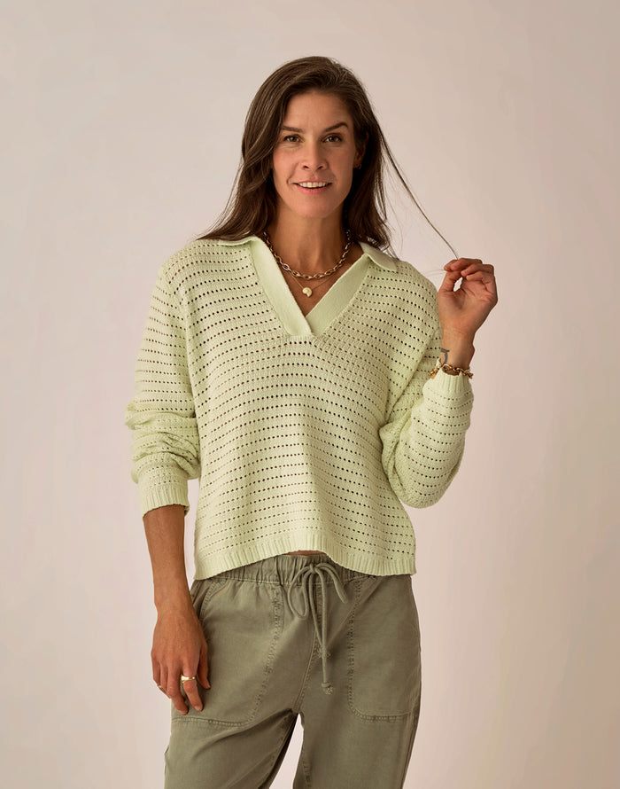 Morgan Polo Sweater: Honeydew