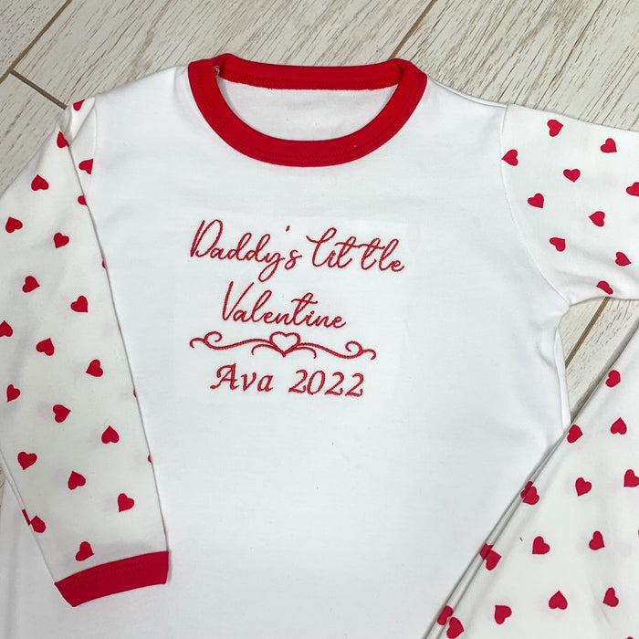 Red and white heart pyjamas with valentine embroidery