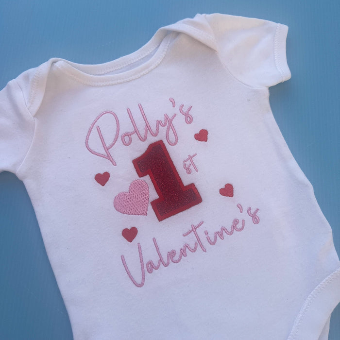 White vest with glittery heart 1. Saying my 1st valentines