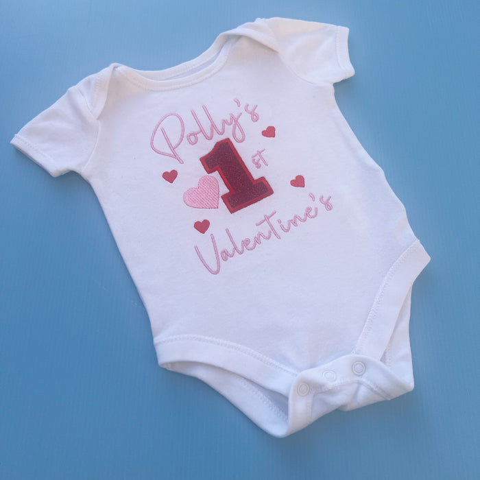 Polly’s 1st valentines in pink embroidery