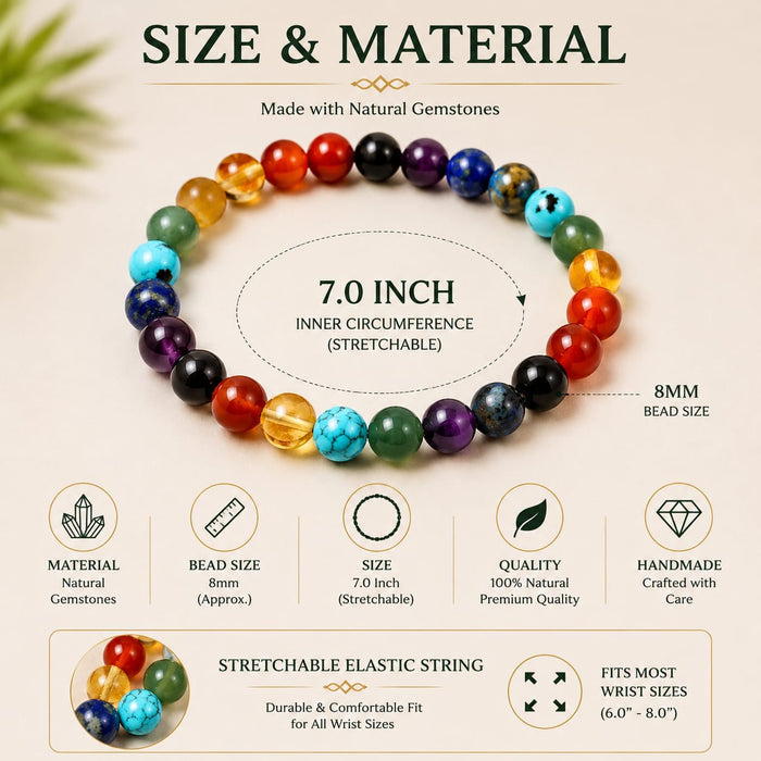 Natural Seven Chakra Bracelet for Men &amp; Women