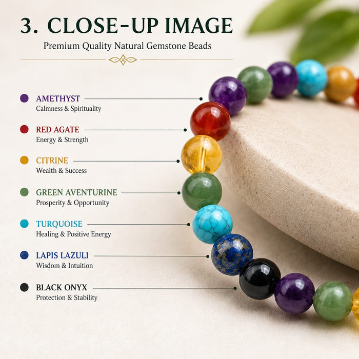 Natural Seven Chakra Bracelet for Men &amp; Women