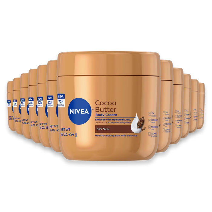 NIVEA Cocoa Butter Body Cream with Vitamin E for Dry Skin - 16 oz - 12 Pack