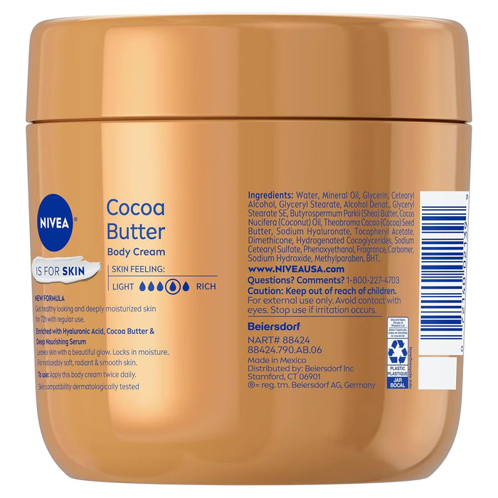 NIVEA Cocoa Butter Body Cream with Vitamin E for Dry Skin - 16 oz - 12 Pack