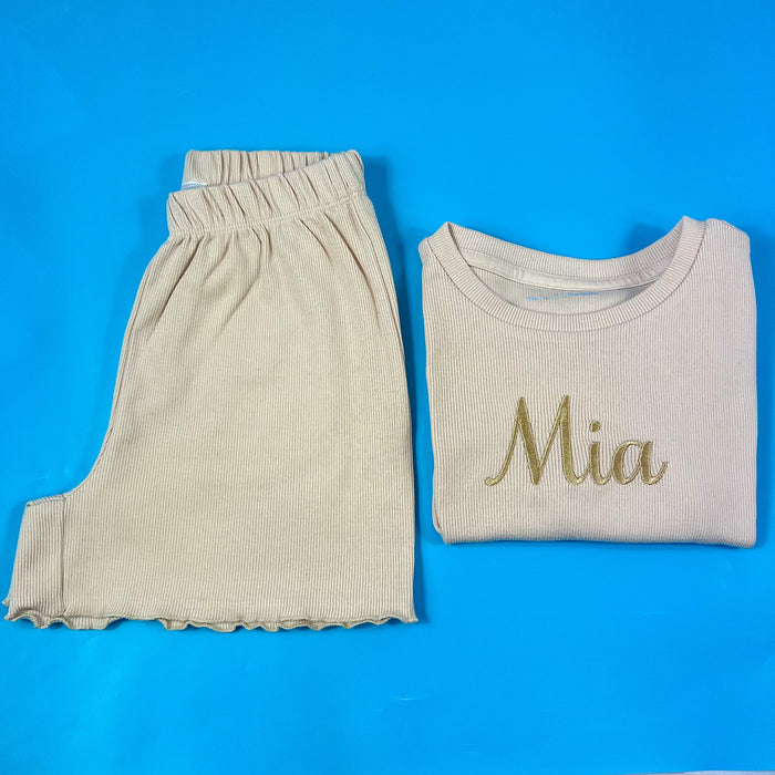 Nude ribbed Short set