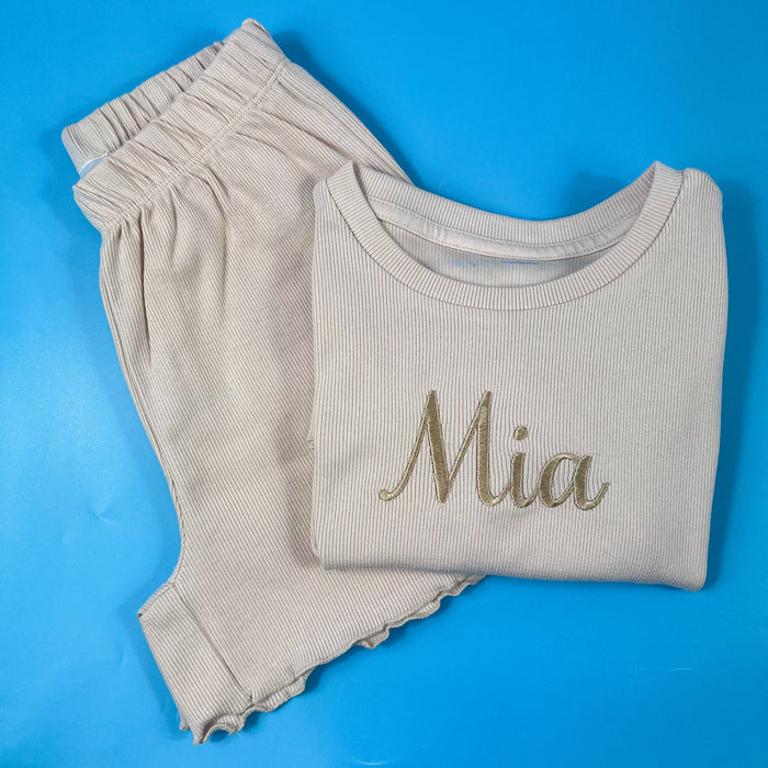 Nude ribbed Short set
