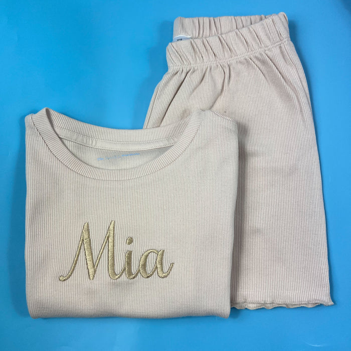 Nude ribbed Short set