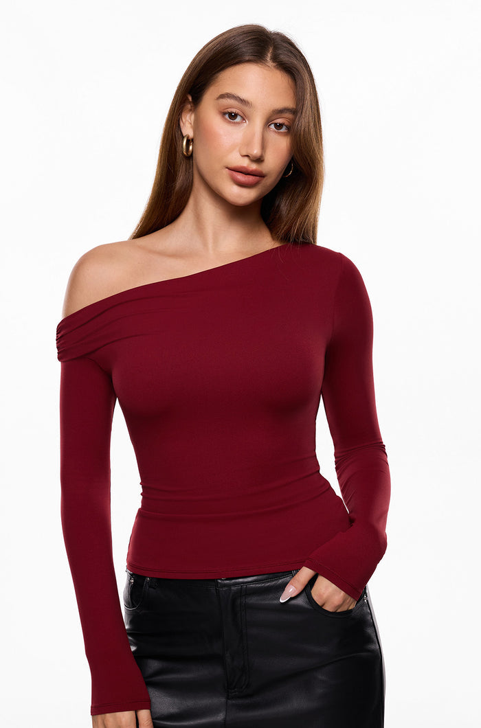 Off The Shoulder Double Lined Long Sleeve Tops