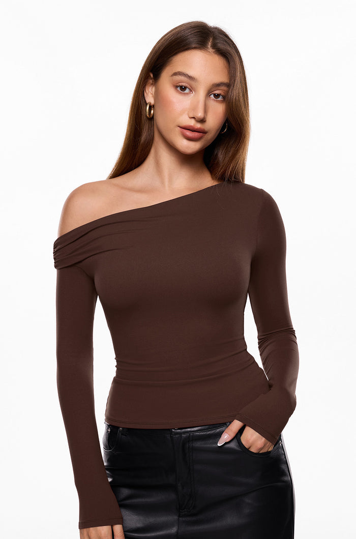 Off The Shoulder Double Lined Long Sleeve Tops
