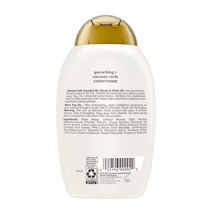 OGX Quenching + Coconut Curls Conditioner with Coconut Oil, Citrus Oil & Honey 13 oz - 4 Pack