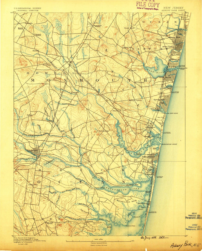 Old Map of Asbury Park, New Jersey by USGS, 1888 – Ocean Grove, Sea Girt & Bay Head