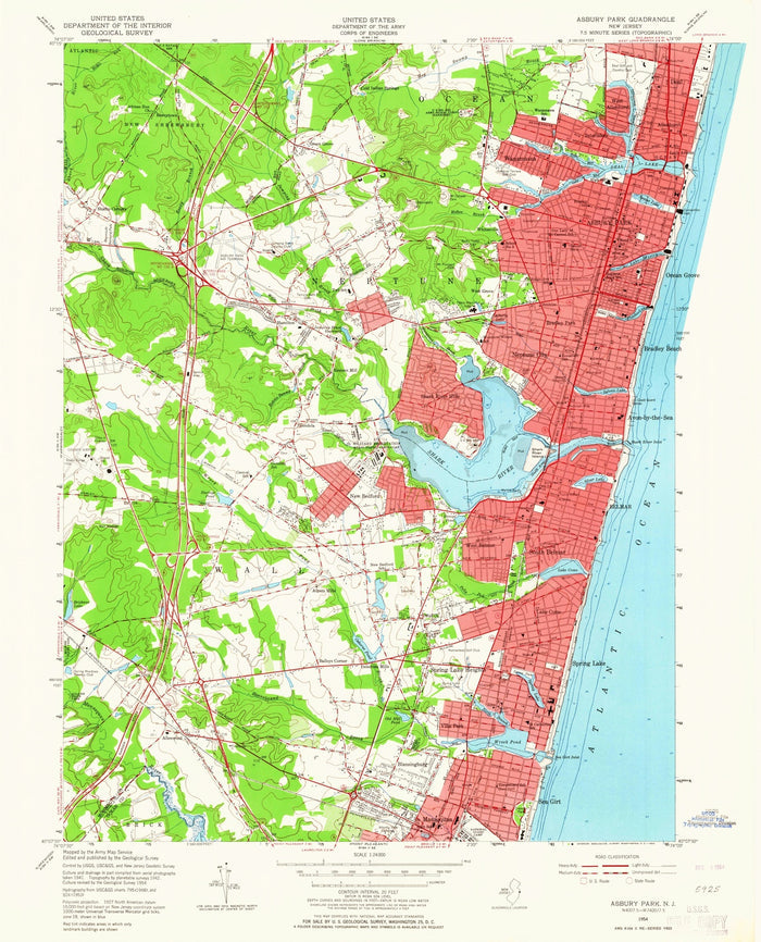 Old Map of Asbury Park, New Jersey by USGS, 1954 – Ocean Grove, Sea Girt & Spring Lake