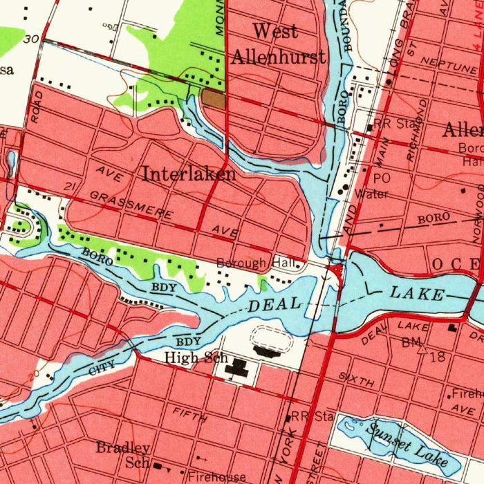 Old Map of Asbury Park, New Jersey by USGS, 1954 – Ocean Grove, Sea Girt & Spring Lake