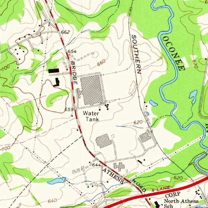 Old Map of Athens, Georgia by USGS, 1964 – University of Georgia & Oconee River