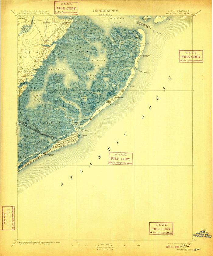 Old Map of Atlantic City, New Jersey by USGS, 1894 – Absecon Island & Egg Harbor