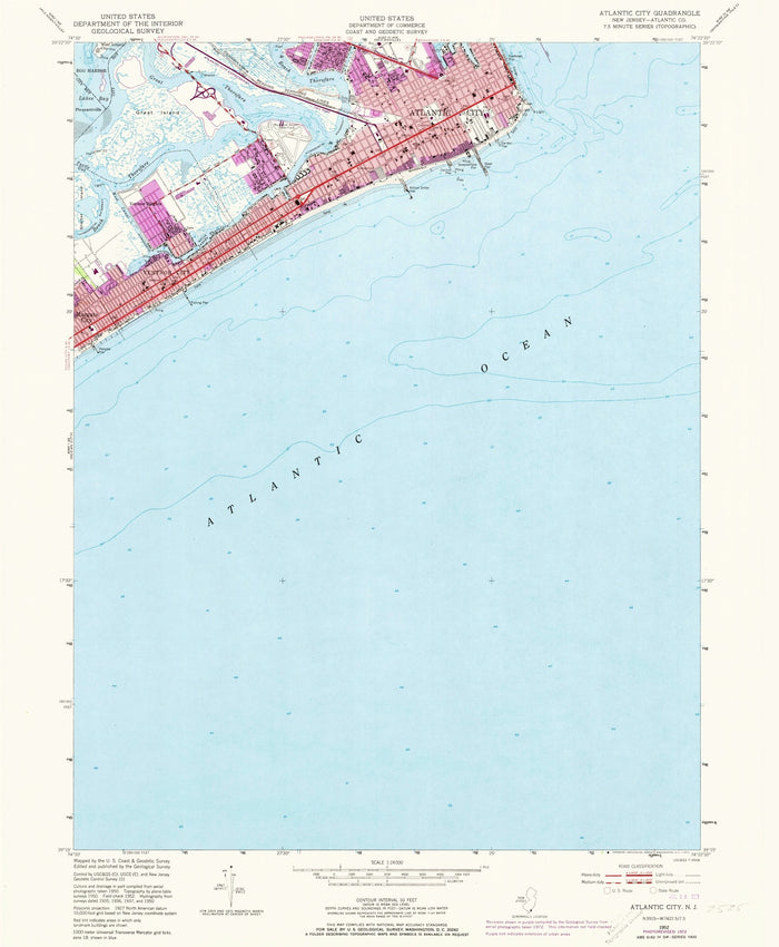 Old Map of Atlantic City, New Jersey by USGS, 1952 – Boardwalk & Atlantic Ocean