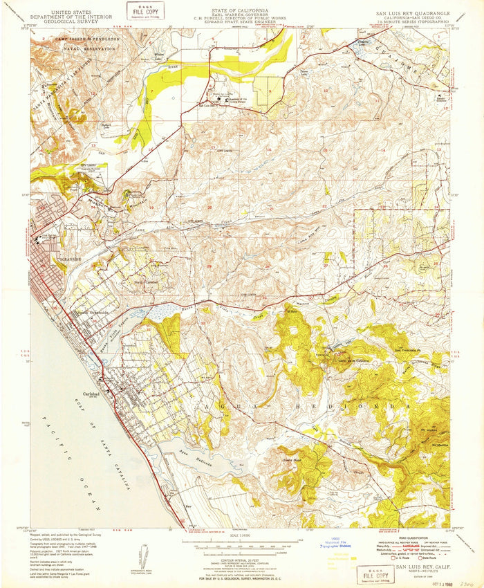 Old Map of Carlsbad, California by USGS, 1949 – Pacific Ocean & San Luis Rey River