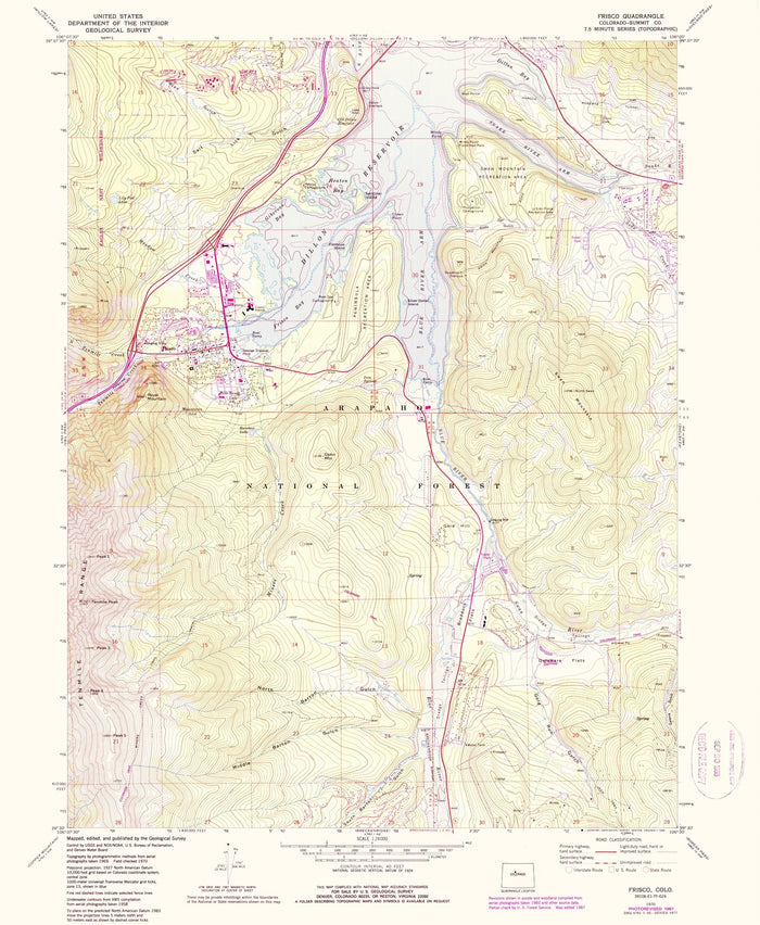 Old Map of Dillon Reservoir, Colorado by USGS, 1970 – Frisco, Blue River & Arapahoe National Forest