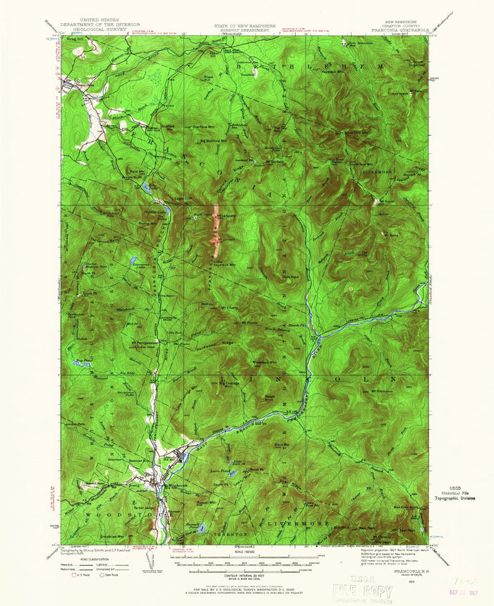 Old Map of Franconia, New Hampshire by USGS, 1929 – Lincoln, Franconia Notch & Mount Lafayette