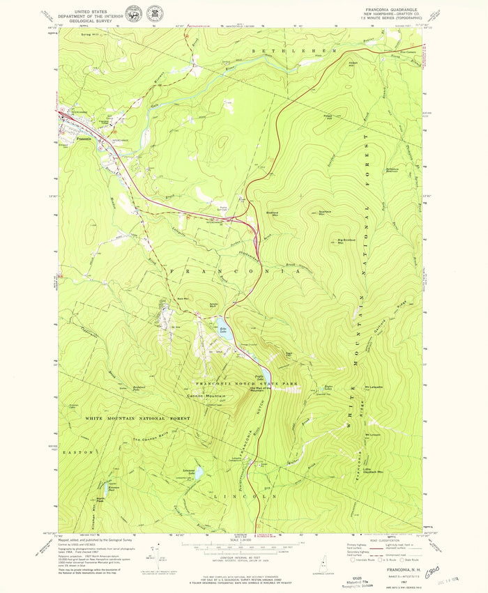 Old Map of Franconia, New Hampshire by USGS, 1967 – Franconia Notch & Cannon Mountain