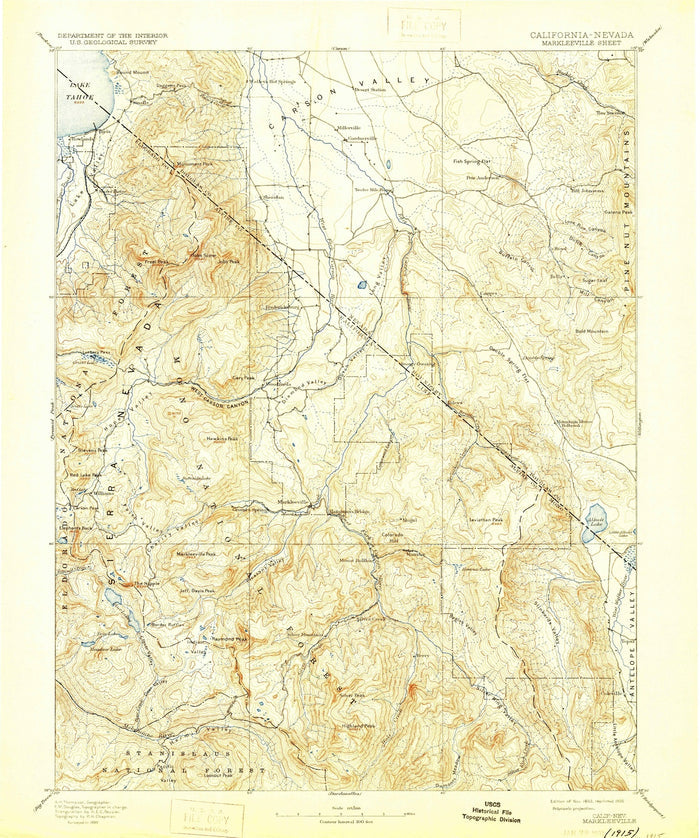 Old Map of Gardnerville, Nevada by USGS, 1893 – Minden, Genoa & Lake Tahoe