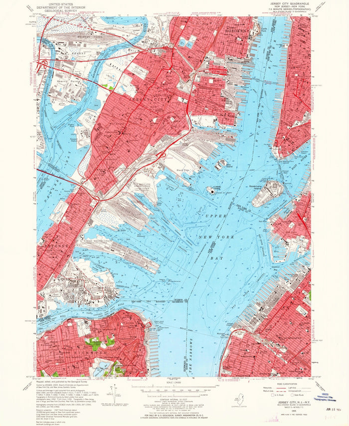 Old Map of Greenwich Village, New York by USGS, 1955 – Jersey City, Hoboken & Hudson River