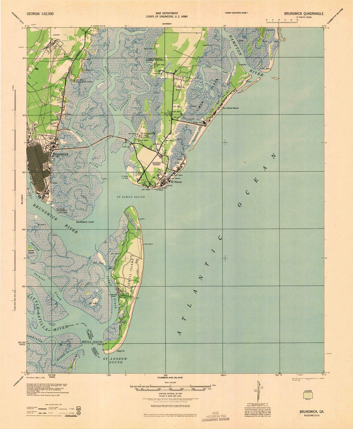Old Map of Jekyll Island, Georgia by USGS, 1945 – Brunswick, St. Simons Island & Sea Island