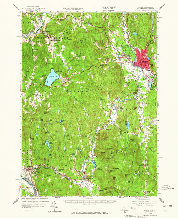 Old Map of Keene, New Hampshire by USGS, 1966 – Swanzey, Spofford Lake & Mount Monadnock