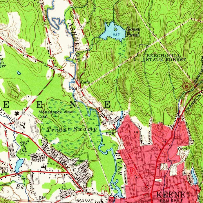 Old Map of Keene, New Hampshire by USGS, 1966 – Swanzey, Spofford Lake & Mount Monadnock