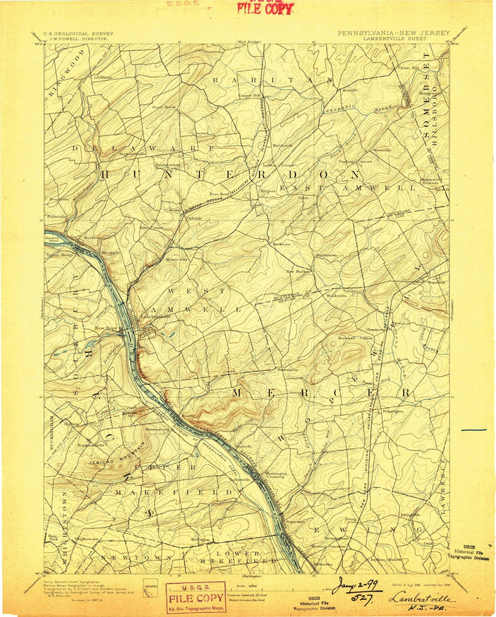Old Map of Lambertville, New Jersey by USGS, 1894 – New Hope, Delaware River & Trenton