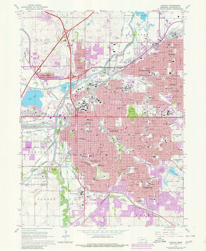 Old Map of Lincoln, Nebraska by USGS, 1964 – University of Nebraska & Salt Creek