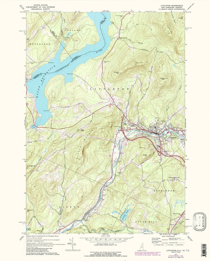 Old Map of Littleton, New Hampshire by USGS, 1971 – Moore Reservoir & Ammonoosuc River