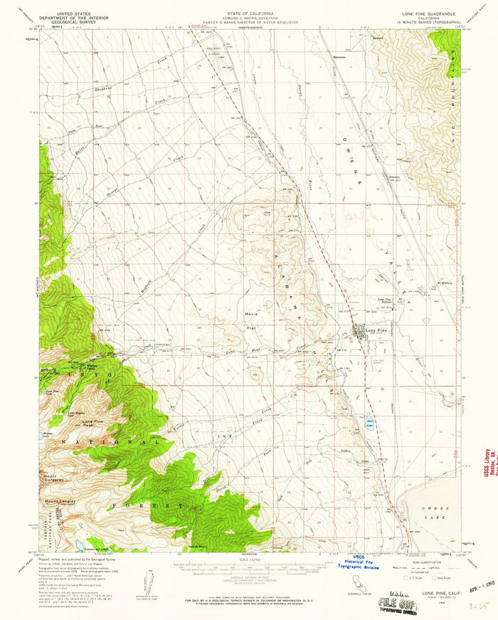 Old Map of Lone Pine, California by USGS, 1958 – Mount Whitney, Owens Lake & Manzanar