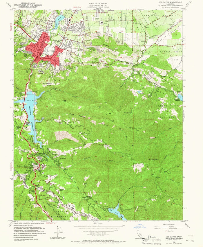 Old Map of Los Gatos, California by USGS, 1953 – Monte Sereno, Lexington Reservoir & Mount Umunhum