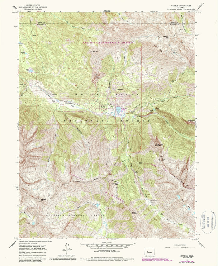 Old Map of Marble, Colorado by USGS, 1960 – Raggeds Wilderness, Castle Peak & White River