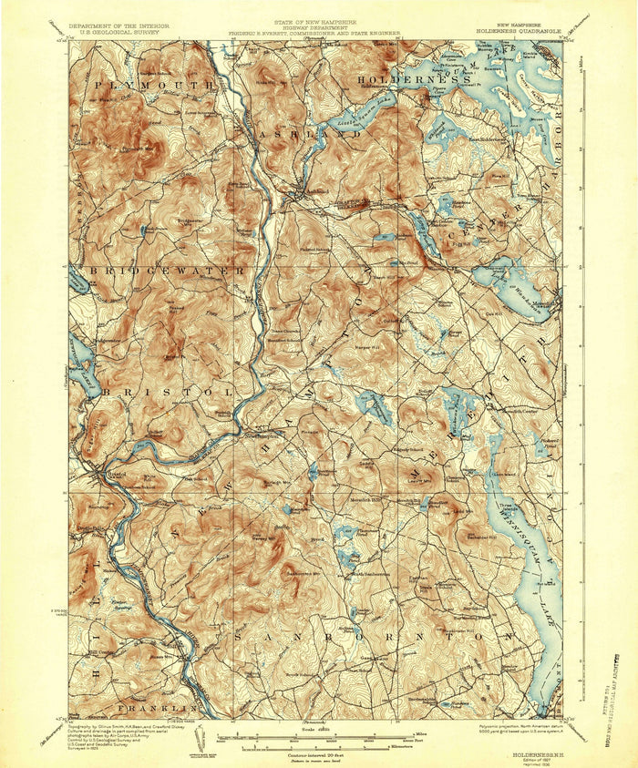 Old Map of Meredith, New Hampshire by USGS, 1927 – Plymouth, Squam Lake & Newfound Lake