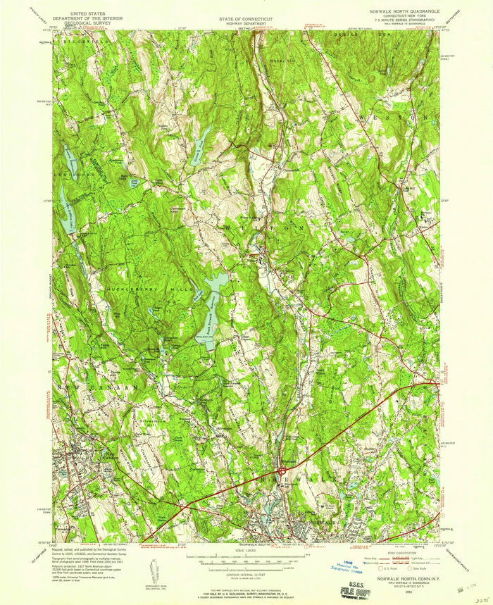 Old Map of New Canaan, Connecticut by USGS, 1951 – Norwalk, Stamford & Merritt Parkway