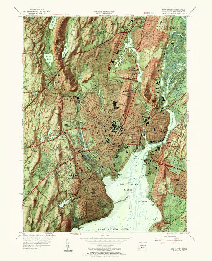 Old Map of New Haven, Connecticut by USGS, 1954 – New Haven Harbor & Long Island Sound