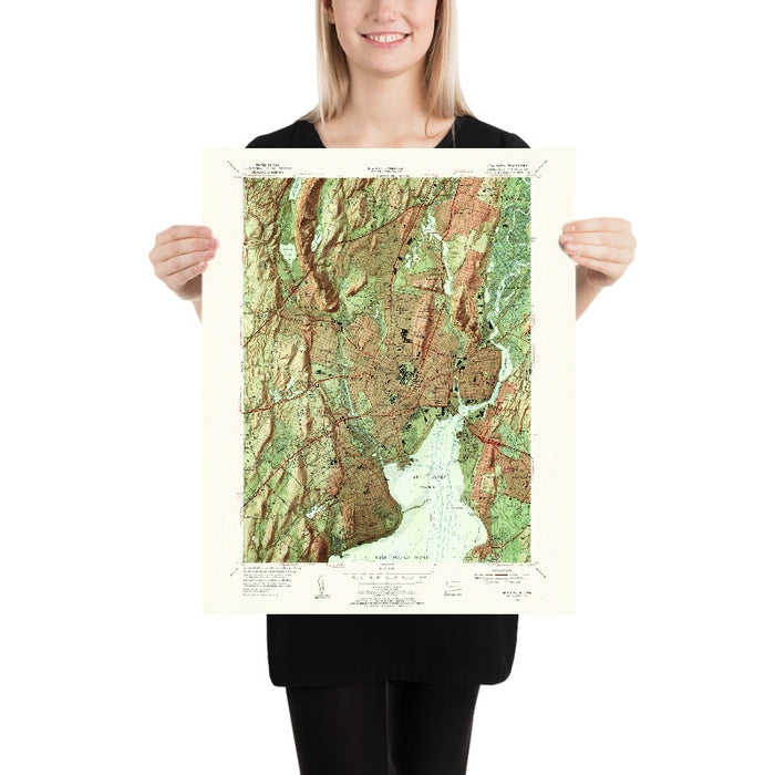 Old Map of New Haven, Connecticut by USGS, 1954 – New Haven Harbor & Long Island Sound