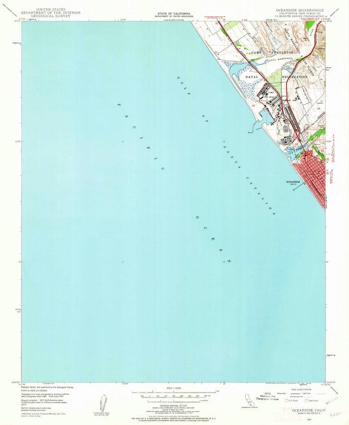 Old Map of Oceanside, California by USGS, 1947 – Camp Pendleton, San Luis Rey River & Pacific Ocean