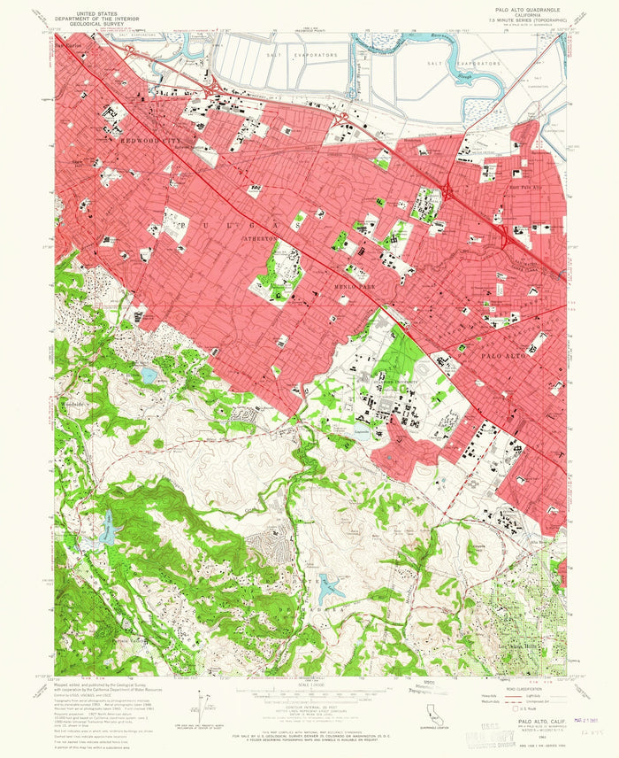 Old Map of Palo Alto, California by USGS, 1961 – Stanford University, Menlo Park & Los Altos Hills