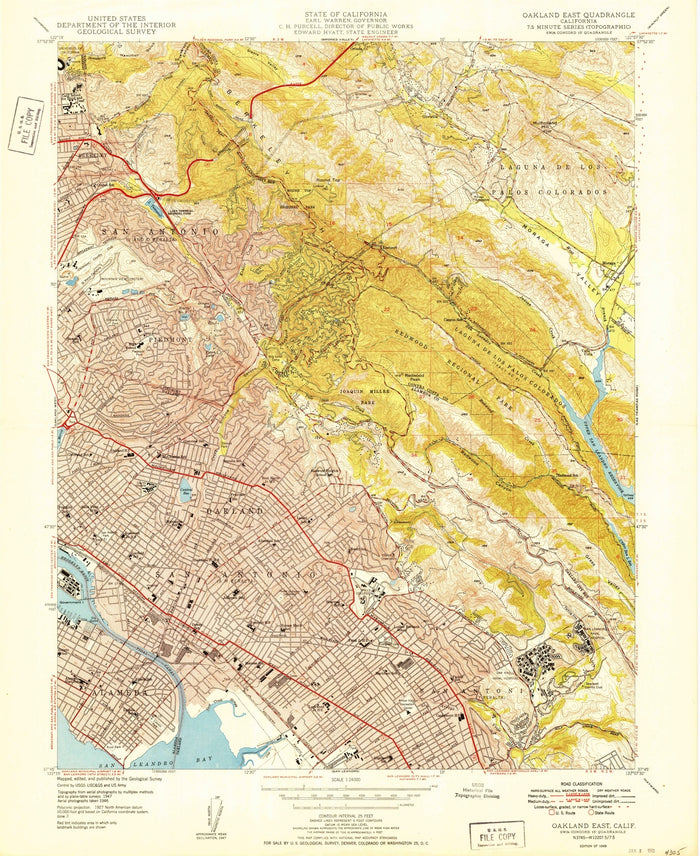 Old Map of Piedmont, California by USGS, 1949 – Oakland, San Francisco Bay & Grizzly Peak