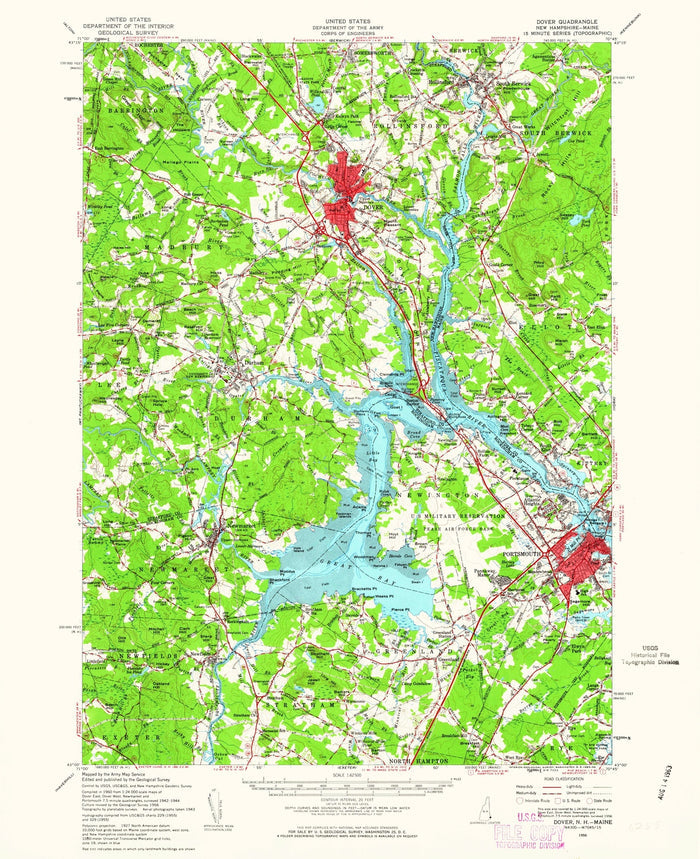 Old Map of Portsmouth, New Hampshire by USGS, 1956 – Dover, Kittery & Great Bay