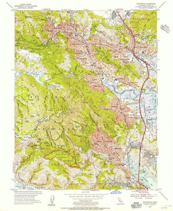 Old Map of San Anselmo, California by USGS, 1954 – San Rafael, Ross & Mount Tamalpais