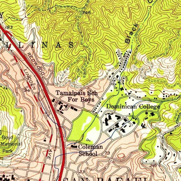 Old Map of San Anselmo, California by USGS, 1954 – San Rafael, Ross & Mount Tamalpais
