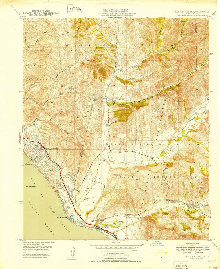 Old Map of San Clemente, California by USGS, 1949 – San Onofre State Beach & San Mateo Point