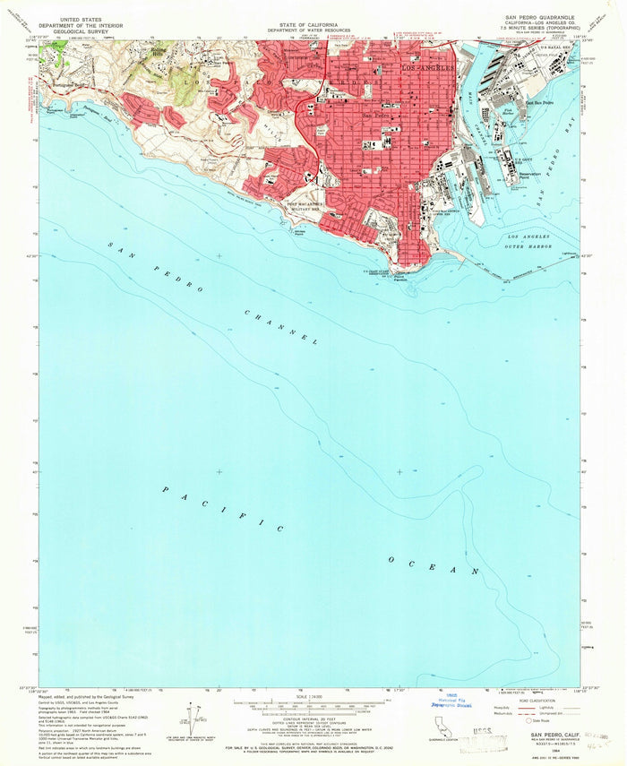 Old Map of San Pedro, California by USGS, 1964 – Los Angeles, Outer Harbor & Pacific Ocean