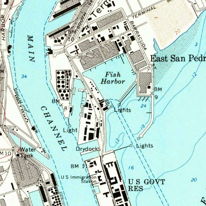 Old Map of San Pedro, California by USGS, 1964 – Los Angeles, Outer Harbor & Pacific Ocean