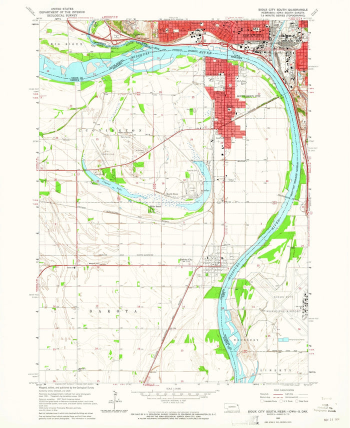 Old Map of Sioux City, Iowa by USGS, 1963 – Missouri River & South Sioux City