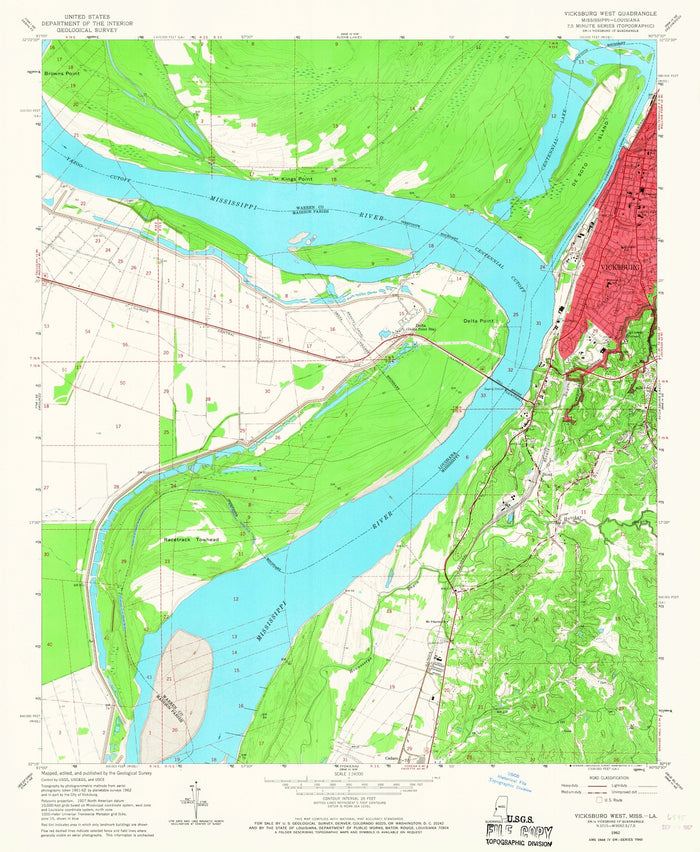 Old Map of Vicksburg, Mississippi by USGS, 1962 – Mississippi River & Kings Point